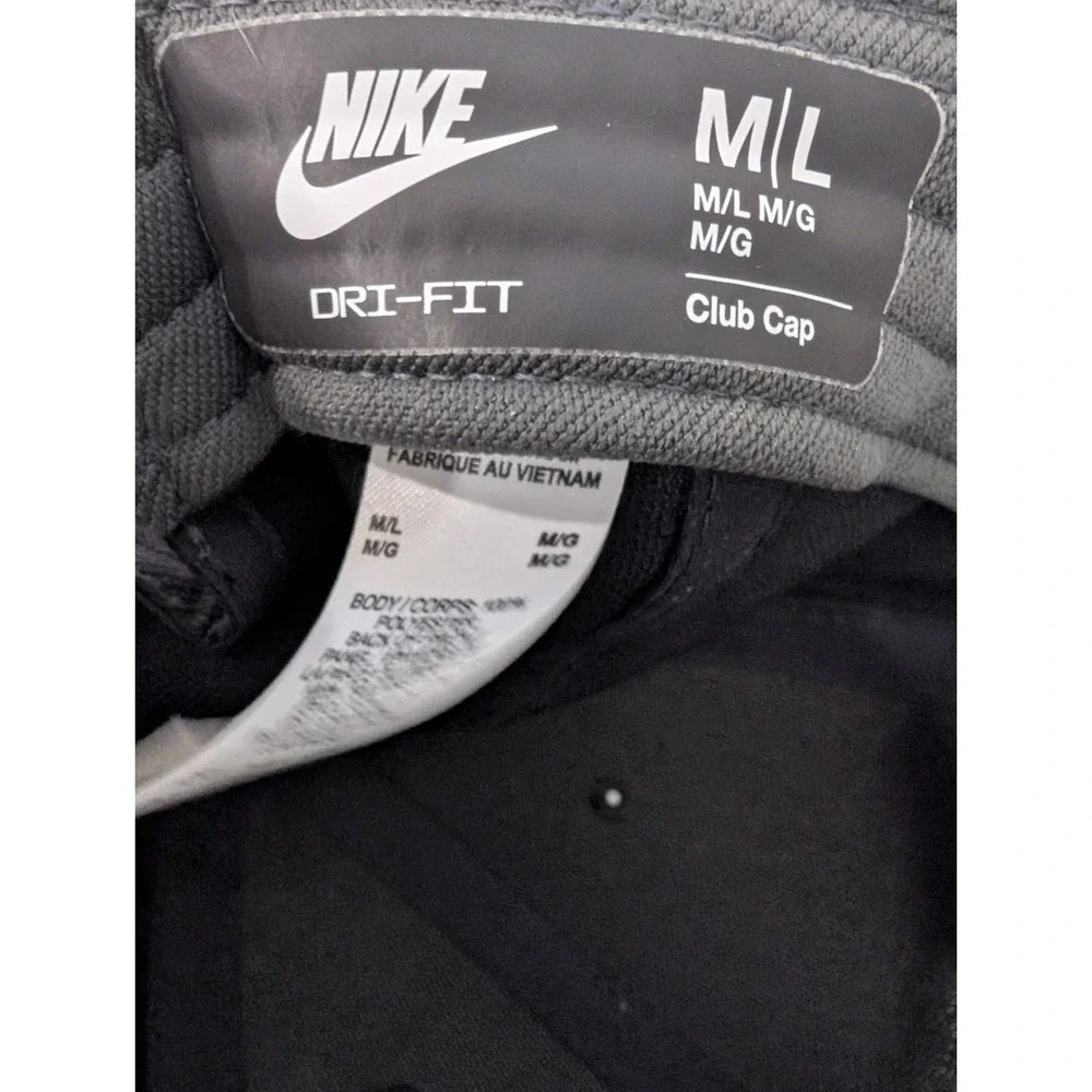 NWT Size M/L Nike Dri-Fit Club Black Dad Cap Golf Tennis White Swoosh Men's New!